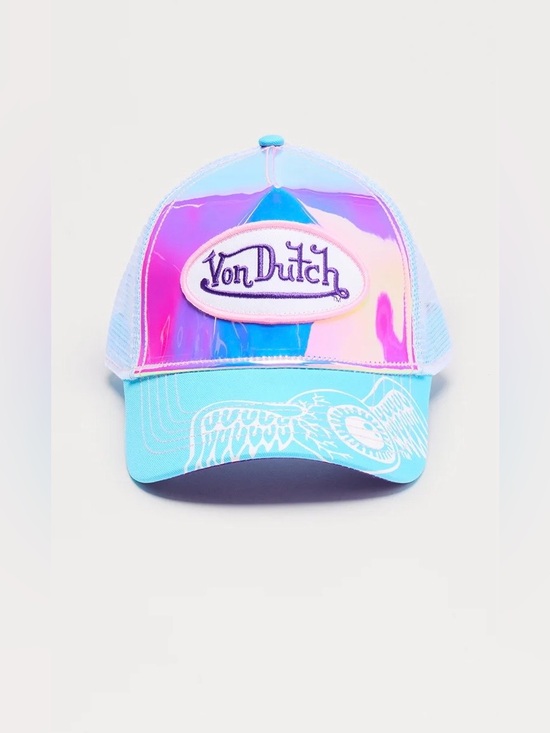 Von Dutch Accessories - Von Dutch Iridescent Flying Eyeball Trucker Hat Blue Combo Y2K Festival NWT